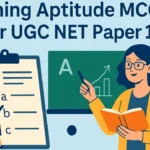 Illustration of a teacher explaining concepts to students with books and chalkboard, representing Teaching Aptitude MCQs for UGC NET Paper 1